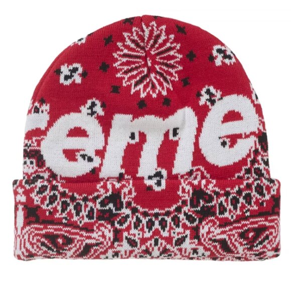 NWT Supreme Bandana Big Logo Beanie (FW24) - Red - Picture 2 of 5